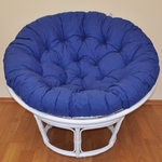 Ratanový papasan 100 cm biely, polster tmavomodrý melír