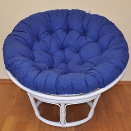 Ratanový papasan 100 cm biely, polster tmavomodrý melír