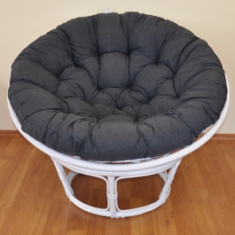 Ratanový papasan 100 cm biely, polster tmavosivý melír