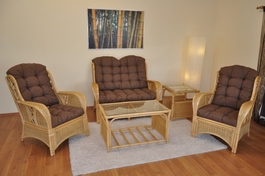 Ratanová sedacia súprava Oliver medová, polstre hnedý melír