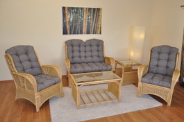 Ratanová sedacia súprava Oliver medová, polstre šedý melír