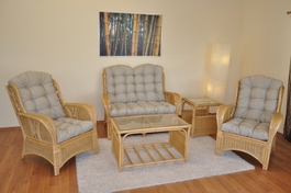 Ratanová sedacia súprava Oliver medová, polstre tmavo béžový melír