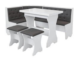 Jedálenský rohový SET CORNER biela/sivá látka