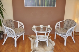 Ratanová sedacia súprava Bahama biela 2+1, polstre levandule