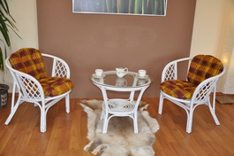 Ratanová sedacia súprava Bahama biela 2+1, polstre okrová kostra