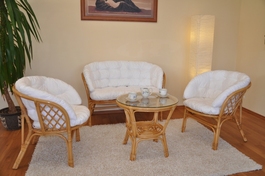 Ratanová sedacia súprava Bahama medová veľká polster biely MAXI