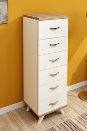 LUVIA úzka komoda, biela/dub Sonoma