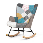 AK-374 PW2 - Hojdacie kreslo, poťah patchwork látka, drevené nohy, masív kaučukovník