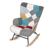 AK-374 PW2 - Hojdacie kreslo, poťah patchwork látka, drevené nohy, masív kaučukovník