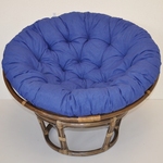 Ratanový papasan 115 cm hnedý - polster tmavo modrý melír
