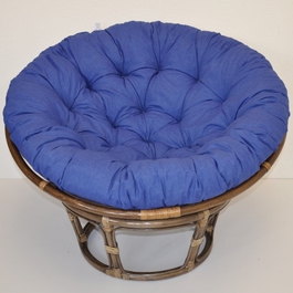 Ratanový papasan 115 cm hnedý - polster tmavo modrý melír