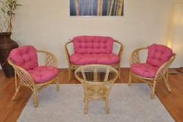 Ratanová sedacia súprava Bahama medová veľká polstre malinový melír