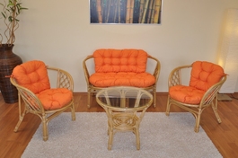 Ratanová sedacia súprava Bahama medová veľká polstre oranžový melír