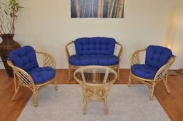 Ratanová sedacia súprava Bahama medová veľká polstre tmavomodrý melír