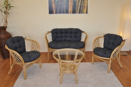 Ratanová sedacia súprava Bahama medová veľká polstre tmavo šedý melír