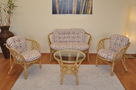 Ratanová sedacia súprava Bahama medová veľká polstre motív ruže