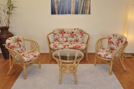 Ratanová sedacia súprava Bahama medová veľká polstre motív vlčej maky