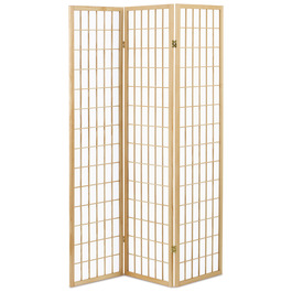 EF-E803 NAT - Paraván drevený 3 dielny, masív smrek, biela netkaná textília, prírodný odtieň