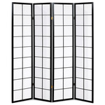 EF-E804 BK - Paraván drevený 4 dielny, masív smrek, biela netkaná textília, čierny matný lak