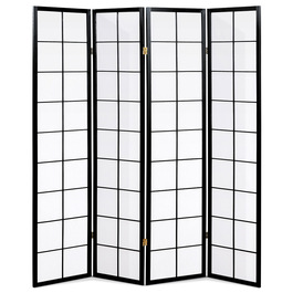 EF-E804 BK - Paraván drevený 4 dielny, masív smrek, biela netkaná textília, čierny matný lak