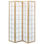 EF-E804 NAT - Paraván drevený 4 dielny, masív smrek, biela netkaná textília, prírodný odtieň