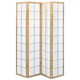EF-E804 NAT - Paraván drevený 4 dielny, masív smrek, biela netkaná textília, prírodný odtieň