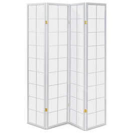 EF-E804 WT - Paraván drevený 4 dielny, masív smrek, biela netkaná textília, biely matný lak