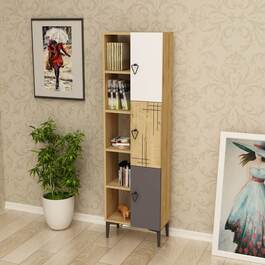 KODIAK regál na nožičkách, biela / dub / antracit / orech