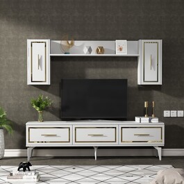 FROST obývacia stena, biela / zlatá