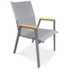 AZC-S1050 GREY - Stolička záhradný šedý textilen, šedá kovová konštrukcia, podrúčky polywood v dekore duba