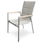 AZC-S1110 GREY - Stolička záhradný béžový textilen, hliník, béžová farba, podrúčky polywood v dekore duba