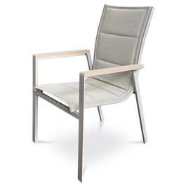 AZC-S1110 GREY - Stolička záhradný béžový textilen, hliník, béžová farba, podrúčky polywood v dekore duba