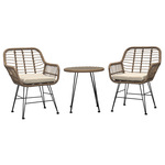 AZ-F1208 NAT - Relaxačný set stôl + 2 stoličky, kov, umelý ratan, látka béžová, doska stolíka polywood