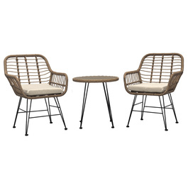 AZ-F1208 NAT - Relaxačný set stôl + 2 stoličky, kov, umelý ratan, látka béžová, doska stolíka polywood
