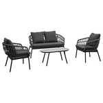 AZ-L1880 GREY - Záhradný set 1+1+2, stôl 90x48, stolička a dvojsedačka, Antracitový umelý ratan, kov antracit, tmavo šedá látka.