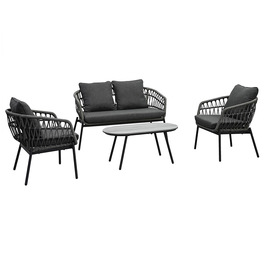 AZ-L1880 GREY - Záhradný set 1+1+2, stôl 90x48, stolička a dvojsedačka, Antracitový umelý ratan, kov antracit, tmavo šedá látka.