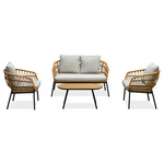 AZ-L1880 NAT - Záhradný set 1+1+2, stôl 90x48, stolička a dvojsedačka, prírodný umelý ratan, kov antracit, svetlo šedá látka