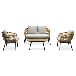 AZ-L1880 NAT - Záhradný set 1+1+2, stôl 90x48, stolička a dvojsedačka, prírodný umelý ratan, kov antracit, svetlo šedá látka