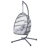 AZ-V1269 GREY - Záhradné závesné kreslo, výplet antracit umelý ratan, poťah šedá látka