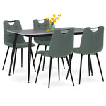 ASE-1001 GRN2 - Jedálenský set 1+4, stôl 130x70, doska spekaný kameň v imitácii šedého matného mramoru, stolička zelená látka, madlo čierny lak