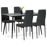 ASE-1003 BK2 - Jedálenský set 1+4, stôl 130x70, doska spekaný kameň v imitácii šedého matného mramoru, stolička zelená látka, čierny lak