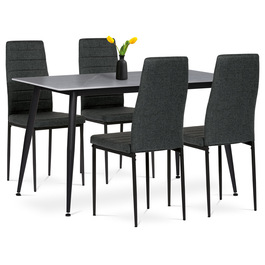 ASE-1003 BK2 - Jedálenský set 1+4, stôl 130x70, doska spekaný kameň v imitácii šedého matného mramoru, stolička zelená látka, čierny lak