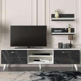 BEALTE luxusná obývacia stena, biela/čierny mramor