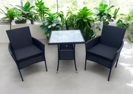 Záhradný ratanový set MADEIRA 2 kreslá + 1 stôl čierna/sivá