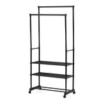 GD-166 BK - Stojan na šaty dvojramenný s tromi policami, čierna farba, kov / plast, chróm