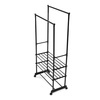 GD-166 BK - Stojan na šaty dvojramenný s tromi policami, čierna farba, kov / plast, chróm