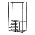 GD-172 BK - Stojan na šaty dvojramenný so štyrmi policami, čierna farba, kov / plast, chróm