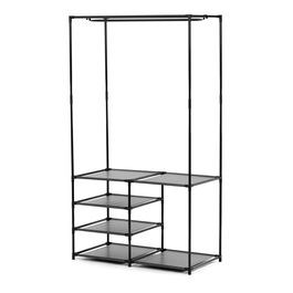 GD-172 BK - Stojan na šaty dvojramenný so štyrmi policami, čierna farba, kov / plast, chróm