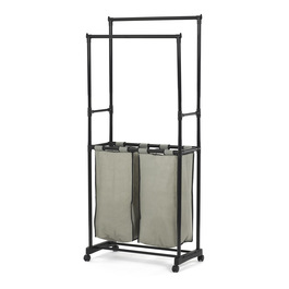 GD-176 BK - Vešiak dvojramenný s košom na bielizeň, čierny plast.