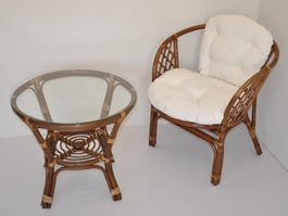 Ratanová sedacia súprava Bahama 1+1 hnedá, polster biely